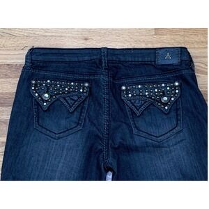 Antique Rivet Moto Studded Rhinestone Bootcut Jeans Black Size 13/32 Stretch